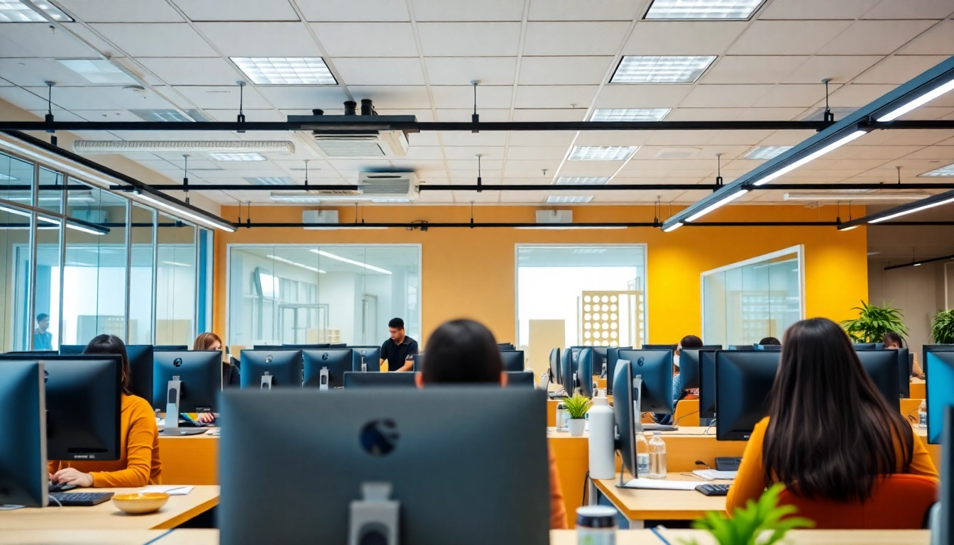 Enhance operations with a call center in Tijuana featuring diverse agents engaged in teamwork.