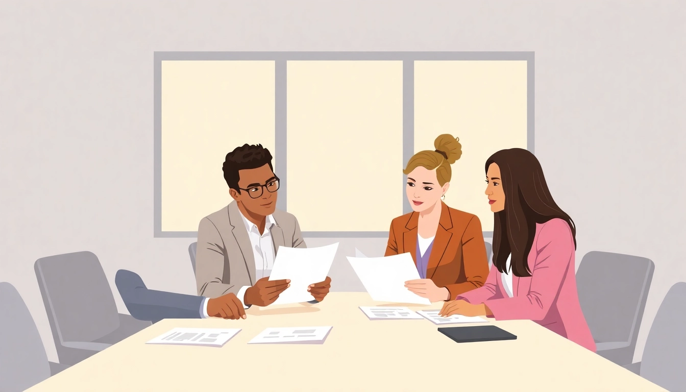 Mortgage process for lenders illustrated with professionals collaborating on a loan review.
