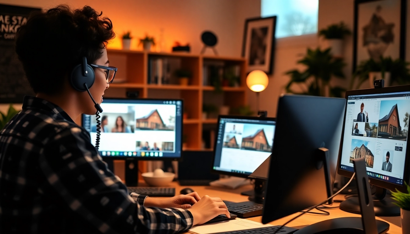 Real estate virtual assistant lead generation in action, showcasing a dedicated professional working in a modern home office.