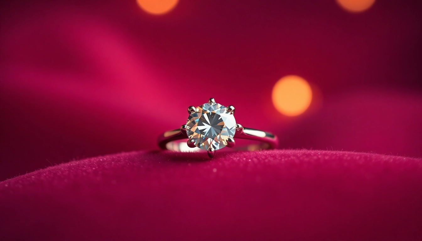Admire stunning 2 Carat Engagement Rings featuring exquisite diamond craftsmanship on a rich velvet backdrop.