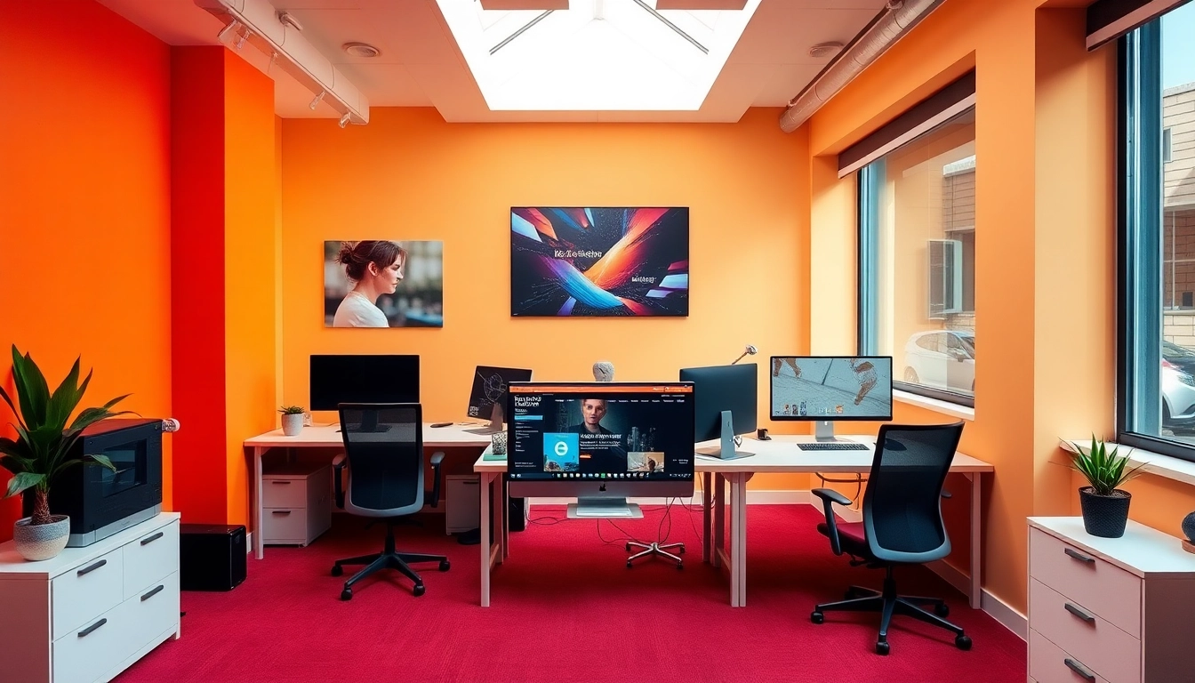 Promote quality website design Manchester with a stylish office setup showcasing creativity and innovation.