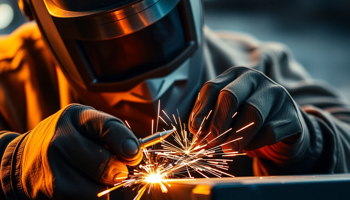 Welder utilizing high-quality welding supplies for precision work in a workshop setting.