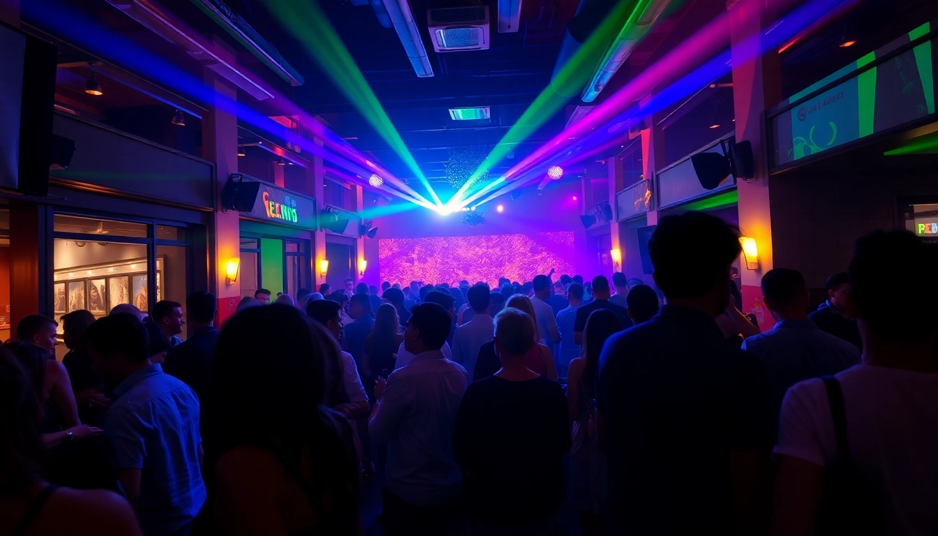 Join the exciting afterwork party in Berlin, where friends gather and vibrant lights create an energetic atmosphere.