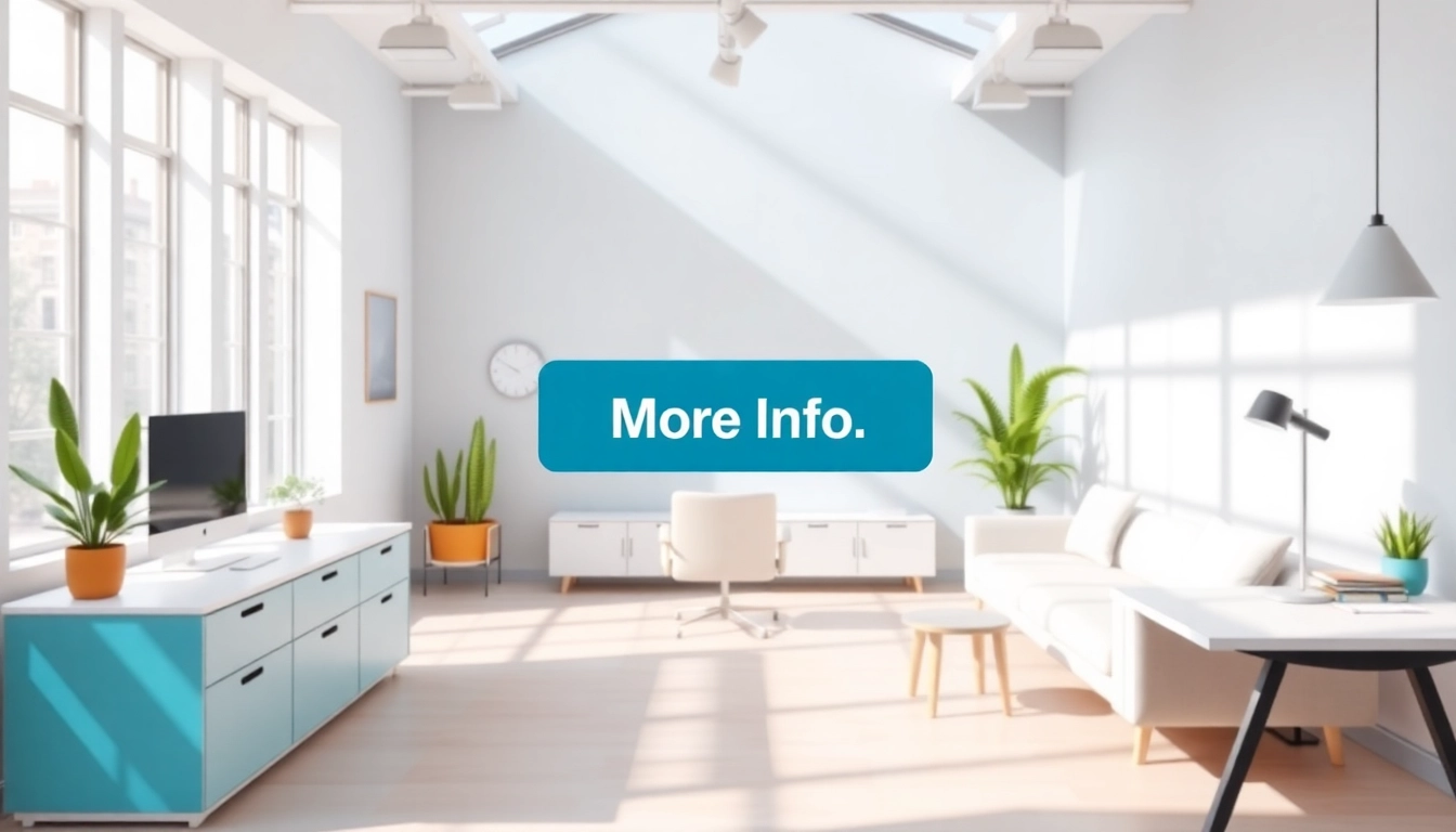 Highlight the More Info button in a modern workspace setting, emphasizing clarity and accessibility.