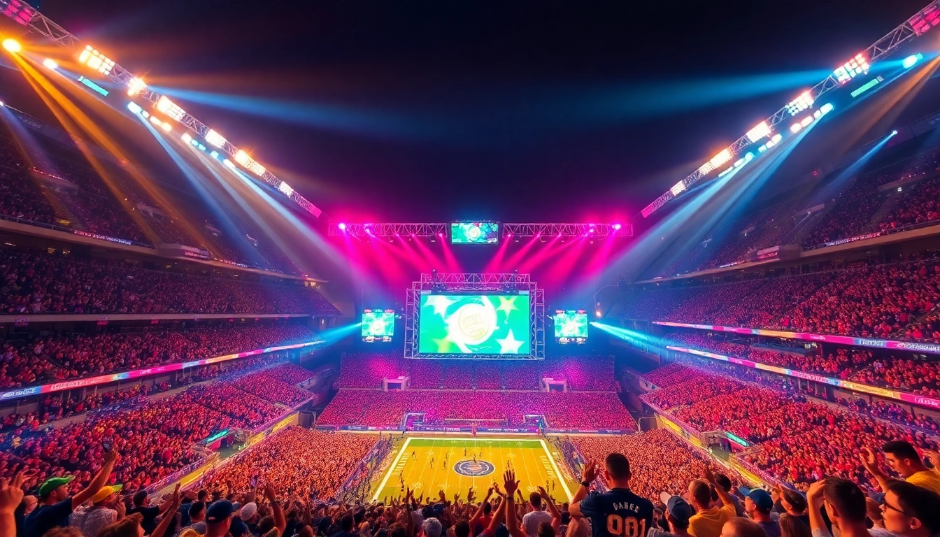 View the lively halftime crowd at a stadium, showcasing excitement and joy.