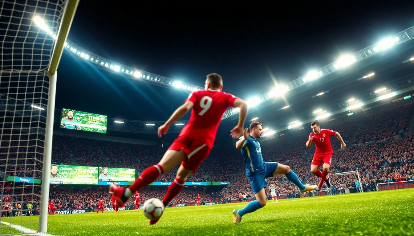 ราคาบอล display banner depicting a thrilling football match with enthusiastic fans and intense action.