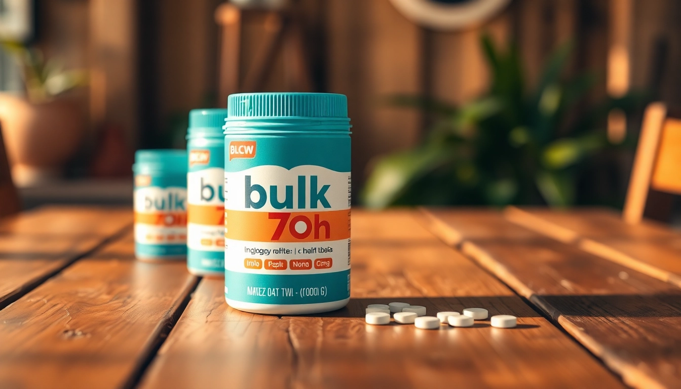 Showcase a pack of Bulk 7oh tablets prominently displayed against a rustic backdrop.