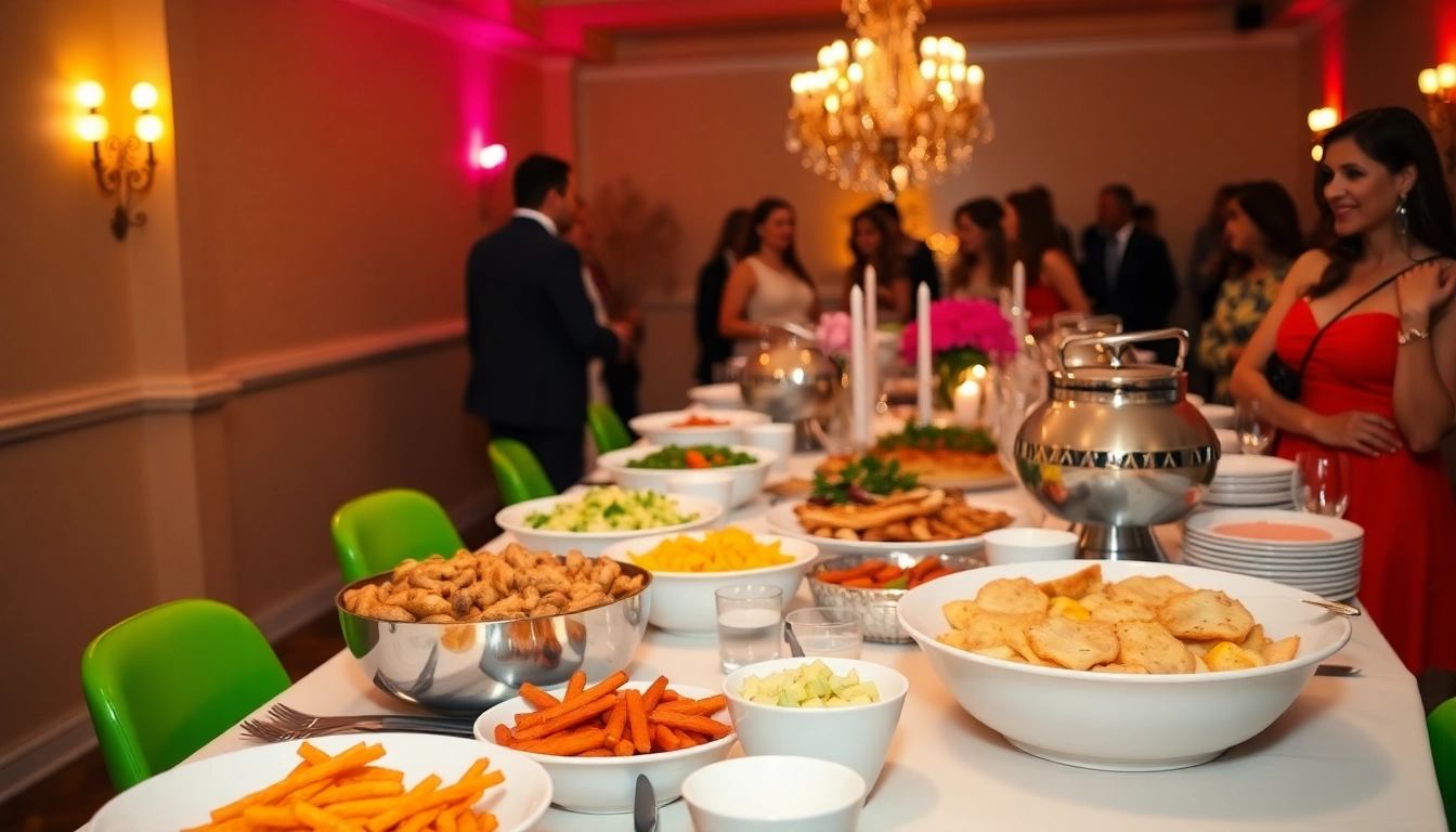 Delicious spread of dishes for a Partyservice Berlin event, showcasing vibrant colors and elegant presentation.