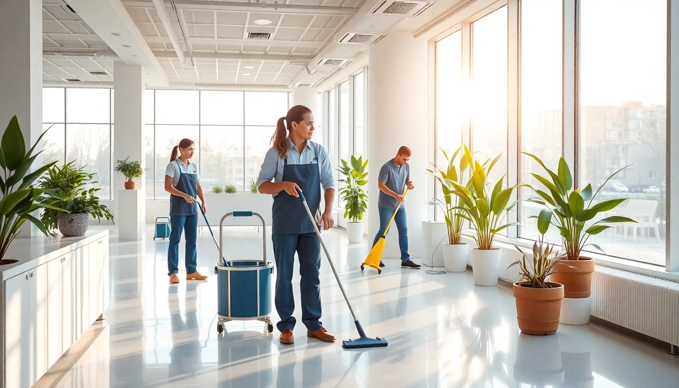 Efficient Jacksonville commercial cleaning team revitalizing a bright office space with expert care.
