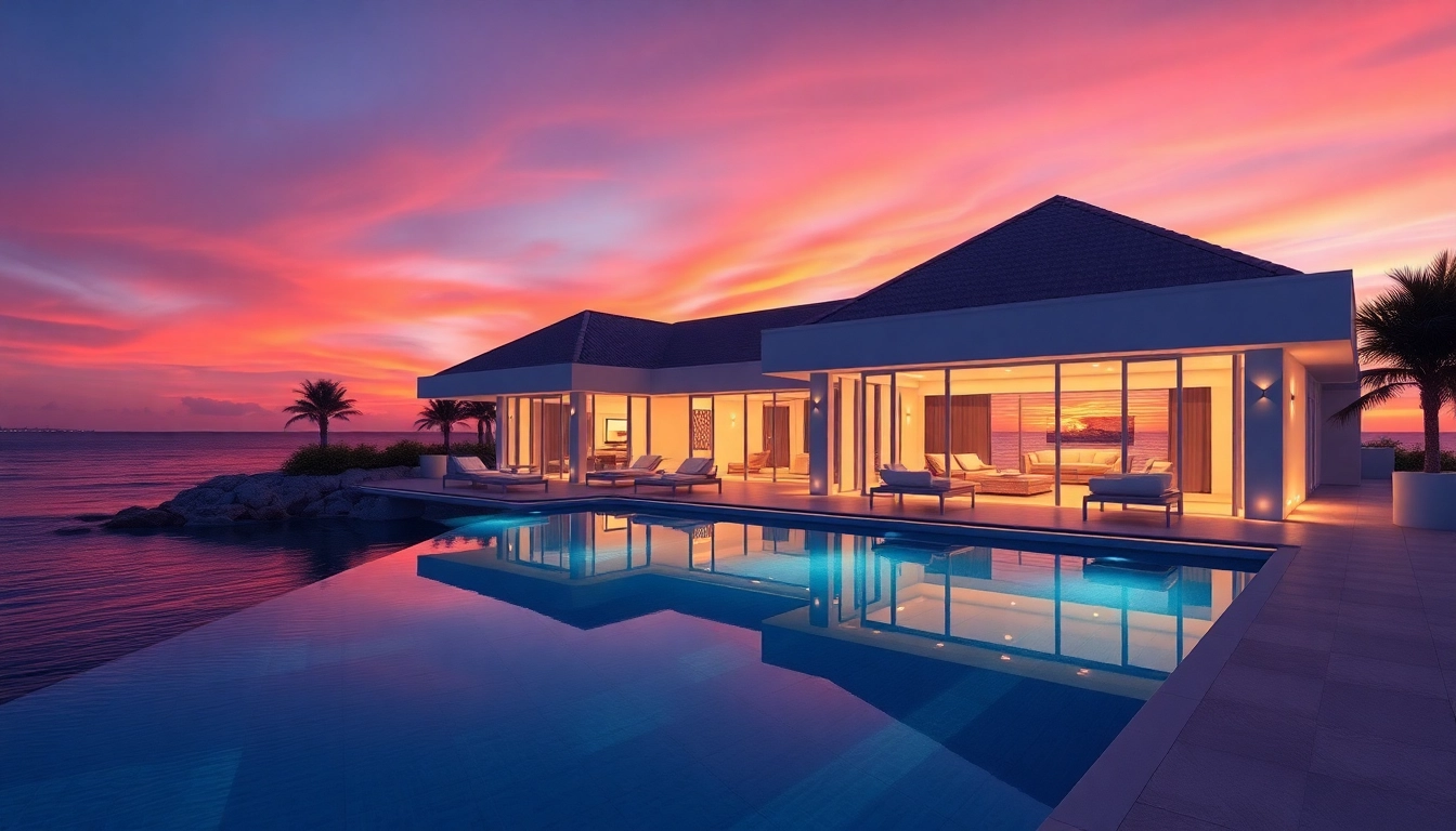 Relax in a stunning st martin private luxury villa with breathtaking sea views during sunset.