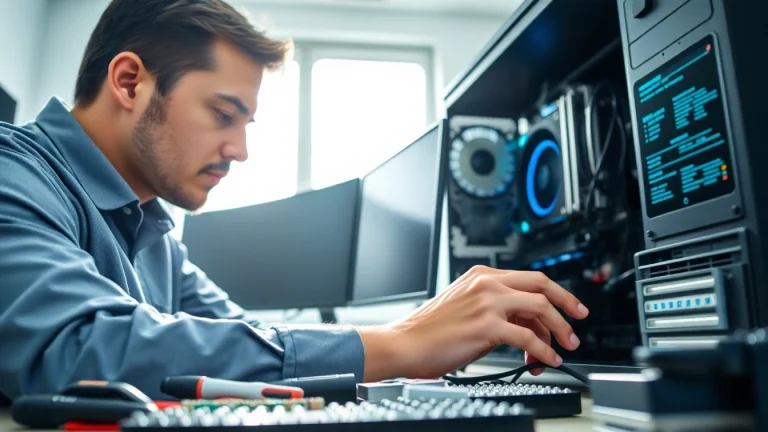 Riparazione pc torino da parte di un tecnico specializzato in un ambiente moderno e luminoso.