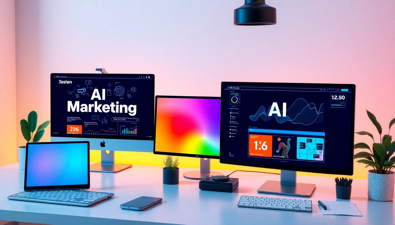 Explore AI marketing tools enhancing digital strategies in a modern workspace.