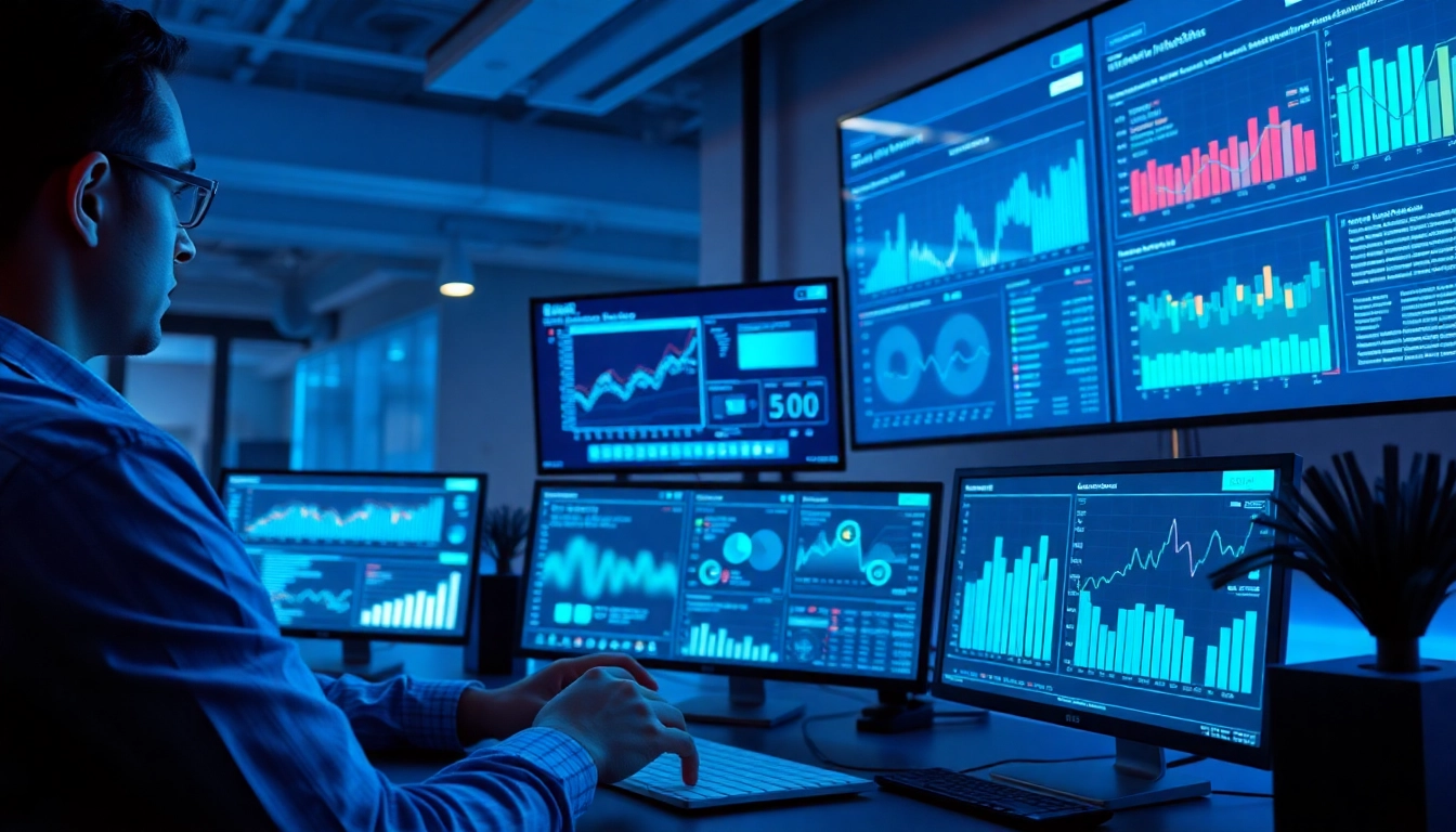 Reviewing competitive intelligence services metrics in a modern workspace with digital dashboards and analytics.