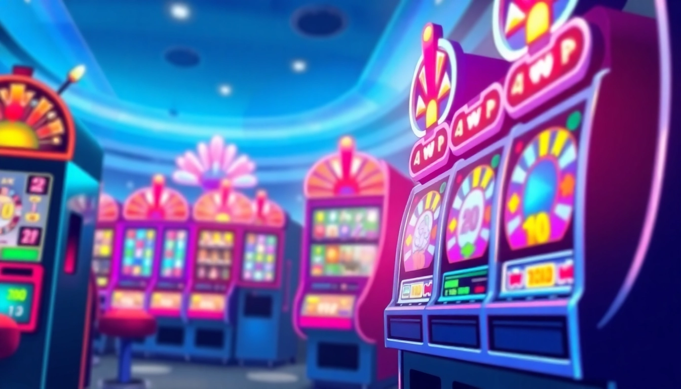 Spin the reels for free spins on exciting slot machines with vibrant lights and colors.
