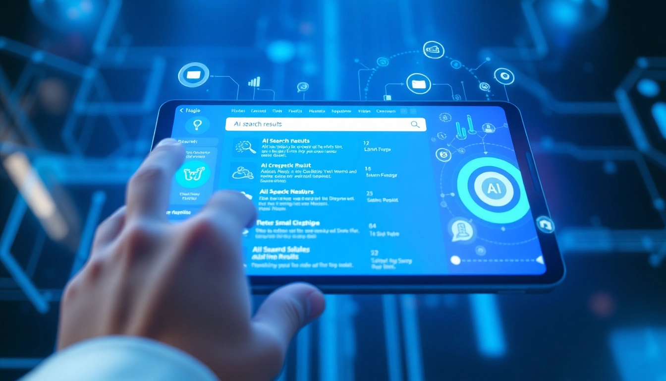 Explore innovative AI search results on a futuristic interface showcasing interactive elements and vibrant visuals.