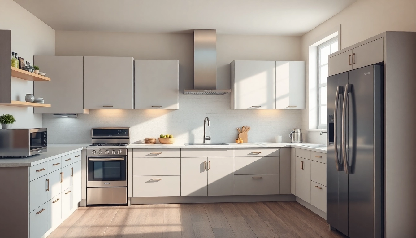 Showcase of affordable kitchen appliances including sleek ovens and refrigerators, enhancing a modern kitchen.