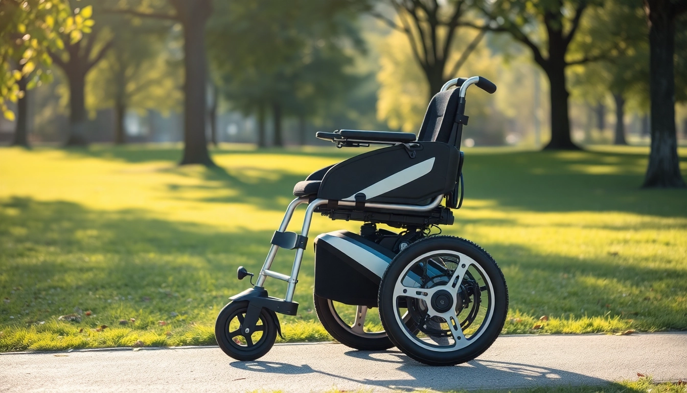 Person using an electric wheelchair outdoors, showcasing its sleek design and mobility features.