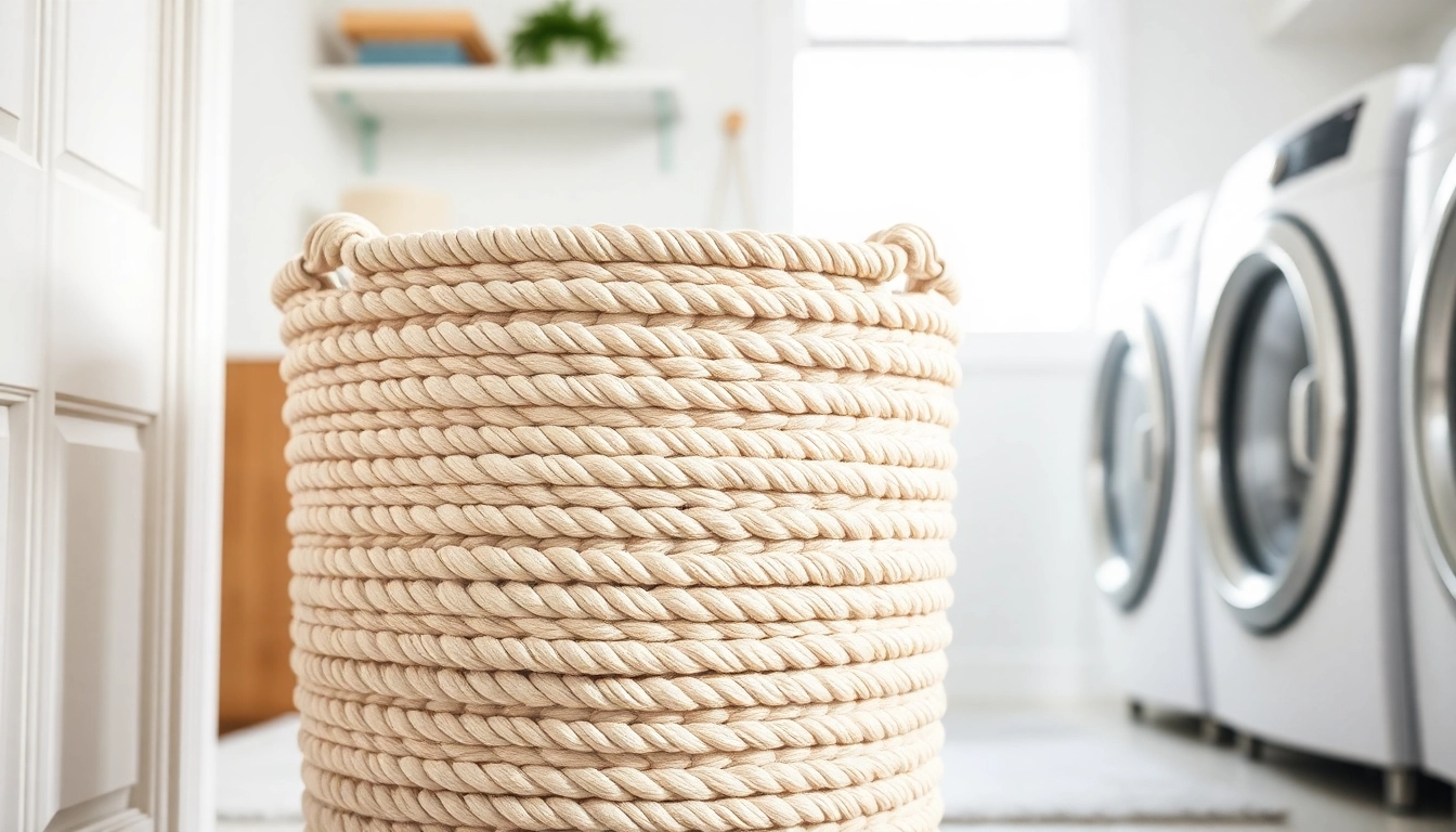 Organize your space with a cotton rope laundry basket that boasts a stylish round design and sturdy handles.