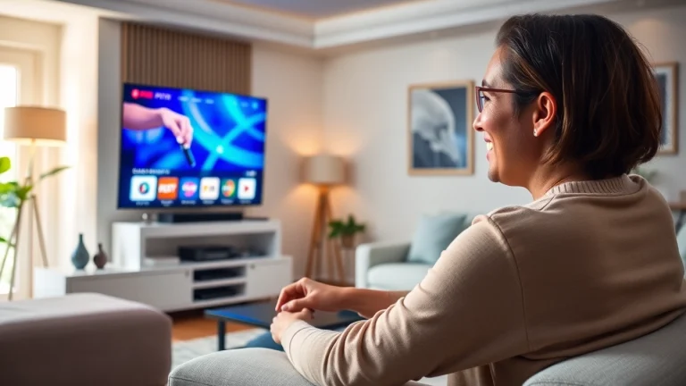 Experience the free trial IPTV subscription in a cozy living room with vibrant streaming.