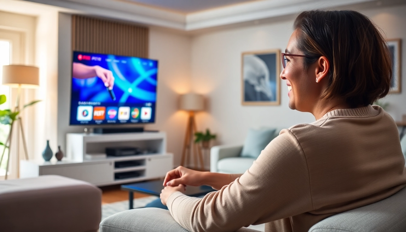 Experience the free trial IPTV subscription in a cozy living room with vibrant streaming.