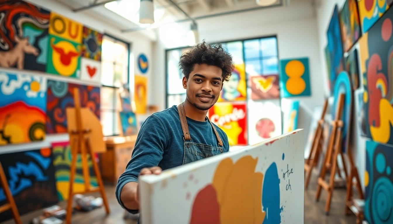 Showcasing emerging artists in Chicago creating vibrant artworks in a studio.