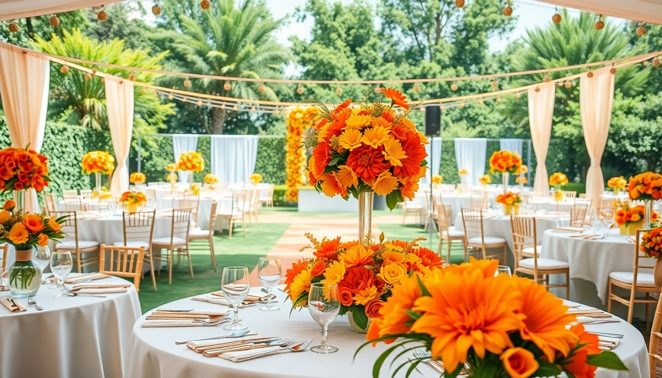 Beautiful orange County event flowers showcased in a vibrant outdoor wedding setting.