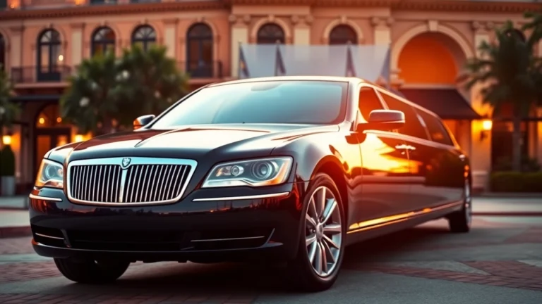 Experience premier limo service in Augusta Georgia with our luxurious black limousine at a stunning venue.