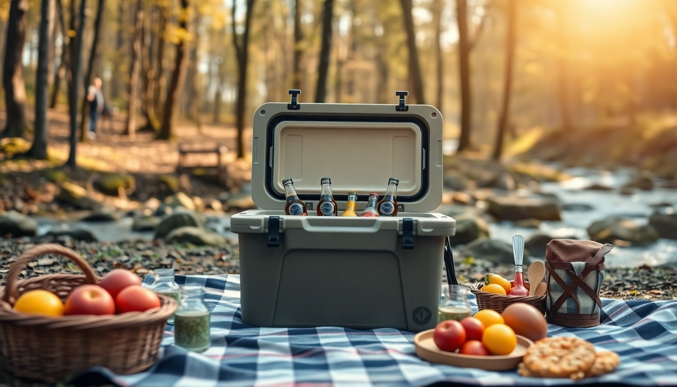 Showing the best yeti cooler alternative in an outdoor picnic setup by a serene stream.