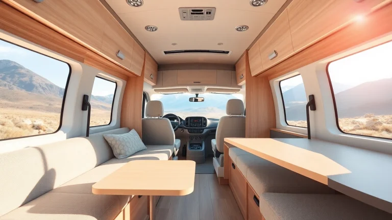 Showcasing a perfect Van with innovative interior layout, highlighting adventure-ready features.