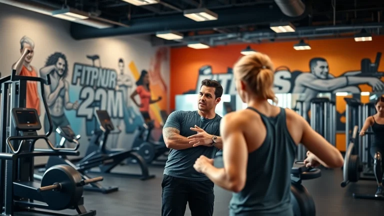 Join a lively workout in the best gym near me with a dedicated fitness coach guiding enthusiastic clients.