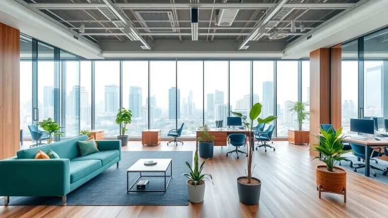 Showcasing commercial office space for rent in Bangalore with modern amenities and city views.