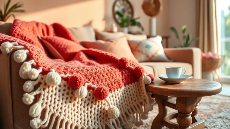 Enhance your decor with Moroccan Cotton Pompom Blankets, showcasing vivid colors and intricate textures.