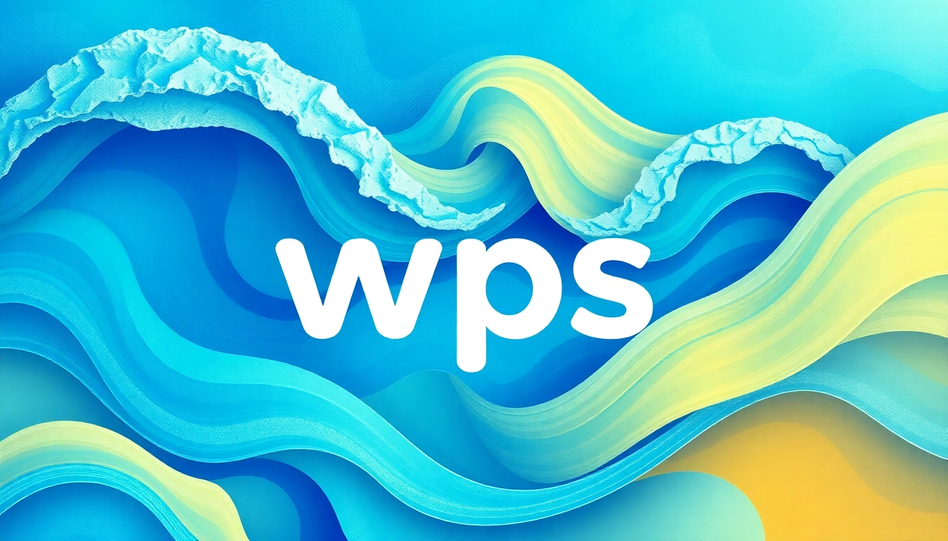 Utilize wps to illustrate a creative digital landscape of abstract waves in blue and green.