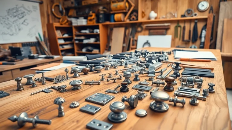 Explore premium furniture hardware suppliers' selection of knobs and pulls in a well-lit workshop.