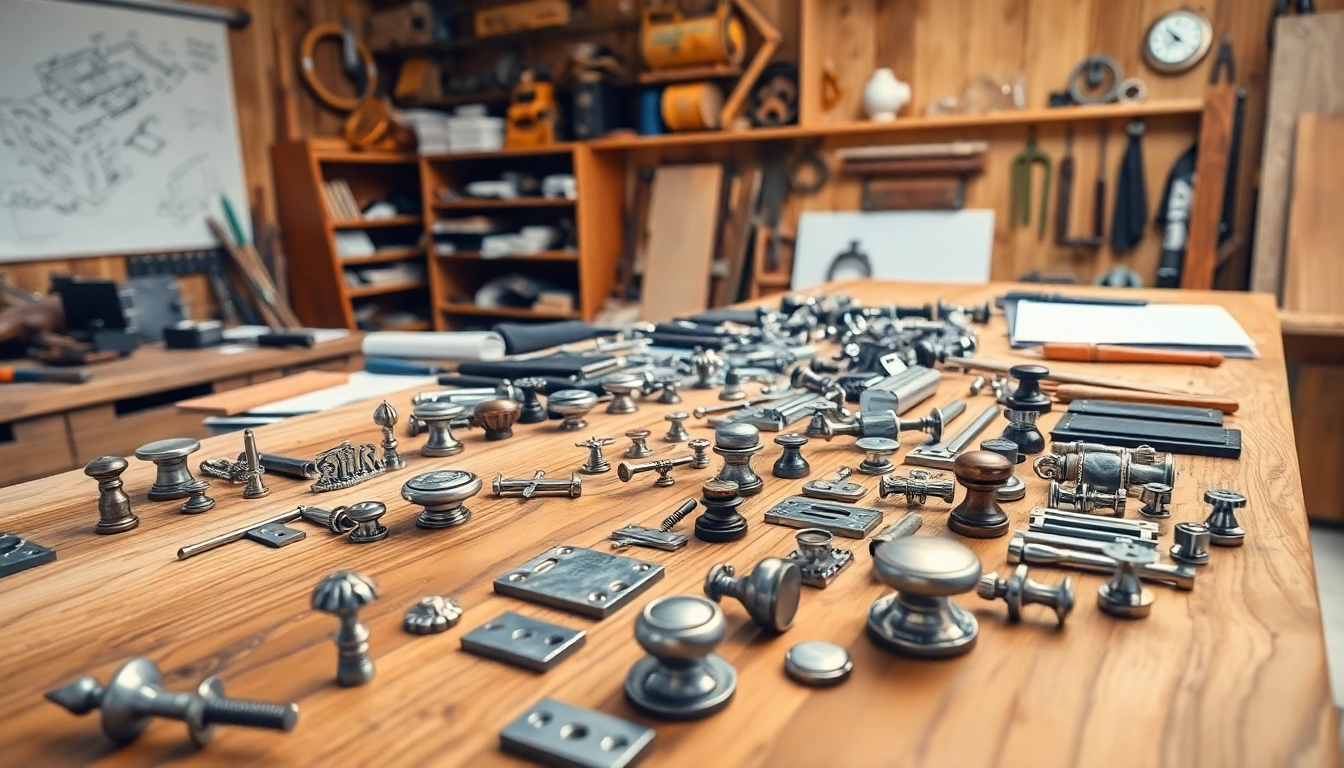 Explore premium furniture hardware suppliers' selection of knobs and pulls in a well-lit workshop.