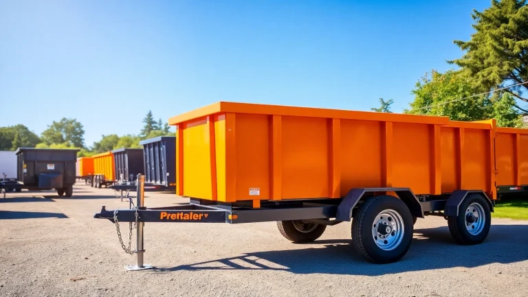 Showcasing high-quality dumpster trailers for sale with vibrant colors in an outdoor setting.
