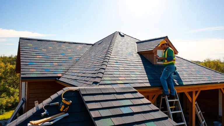 Install asphalt shingle roofing Texas with a roofing contractor on a Texas home in bright sunlight.