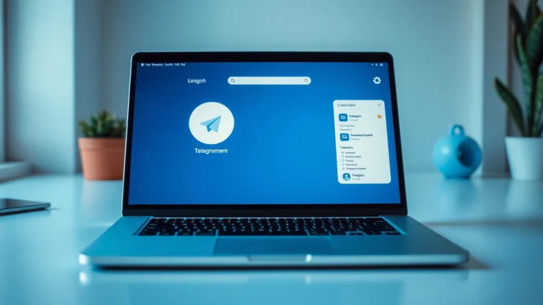 View telegram下载电脑版 interface on a sleek laptop in a modern workspace, highlighting its user-friendly features.