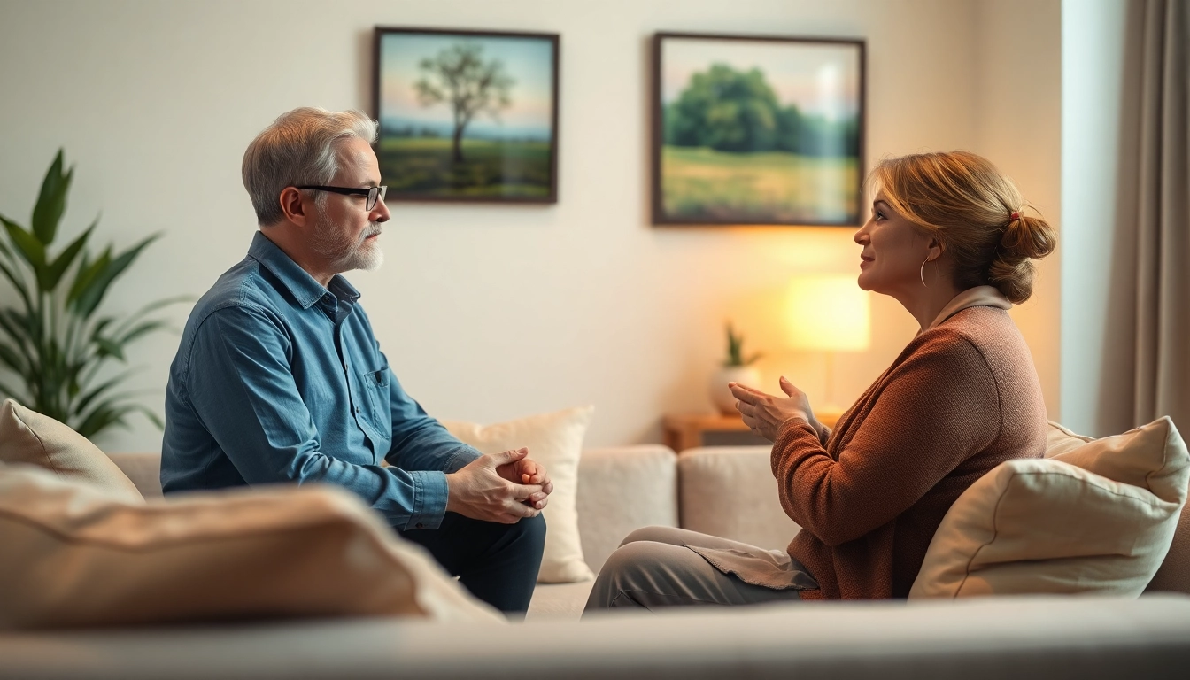 Supportive therapist helping an individual dealing with grief in a calming therapy setting.