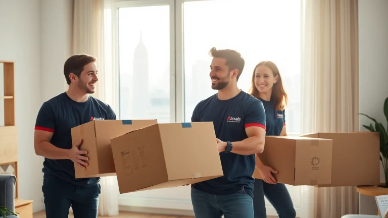 Best movers nyc featured as professional movers engage happily while relocating in a bright NYC apartment.