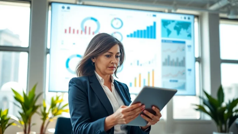 Corporate FP&A Consultant analyzing financial data in a modern office setting.