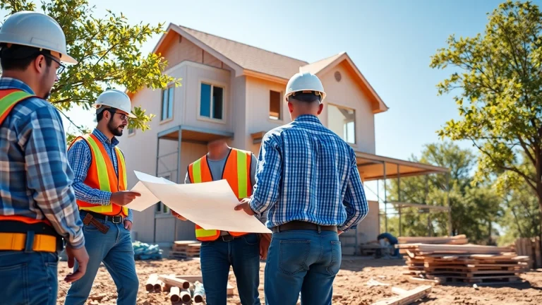 Workers collaborating on a construction site representing the texas association of builders.