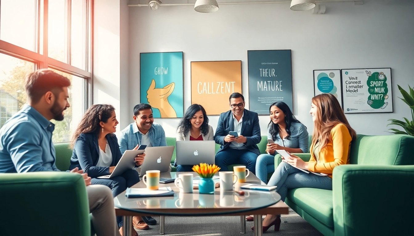 Highlighting the engaging atmosphere of Callzent Culture through teamwork and collaboration in a vibrant office.