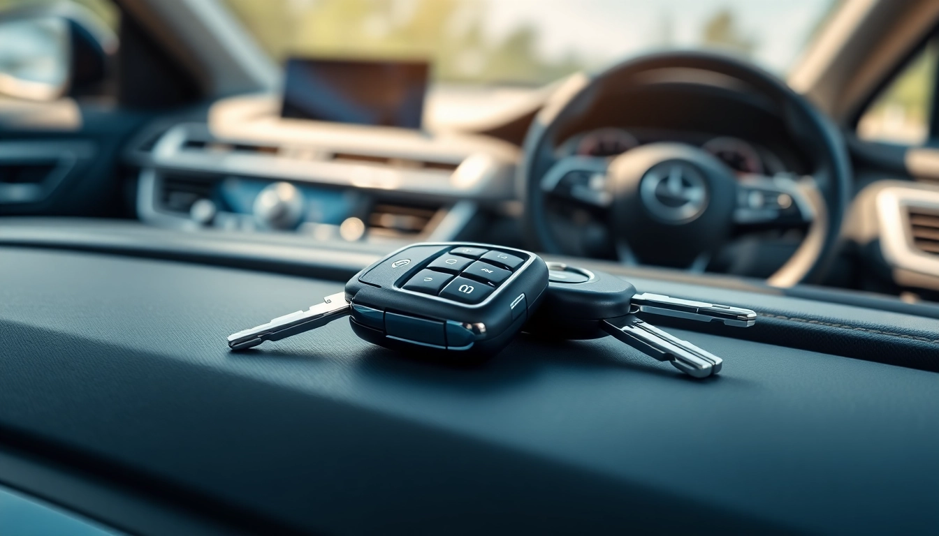 Replacement Car Keys on a modern car dashboard showcasing convenience and security.
