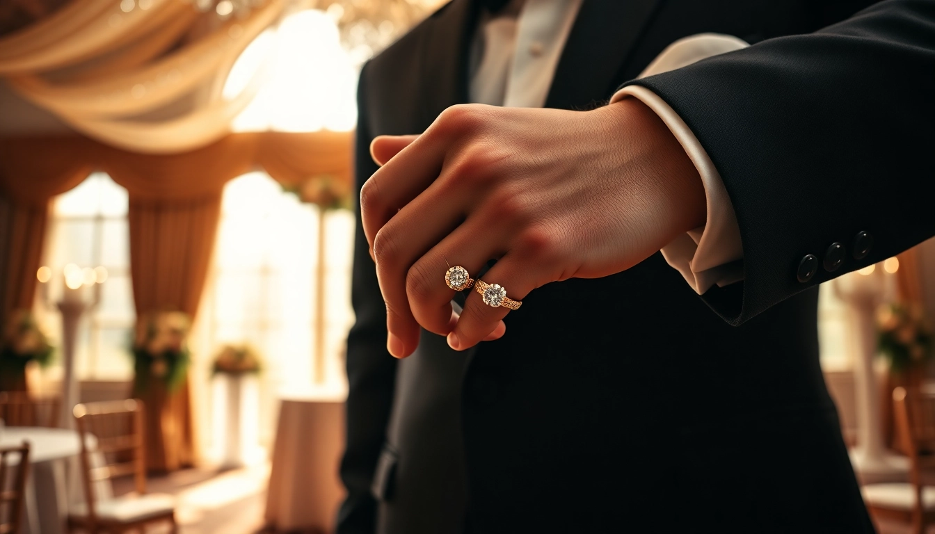 Showcase of a wedding ring for men highlighting intricate design and craftsmanship.