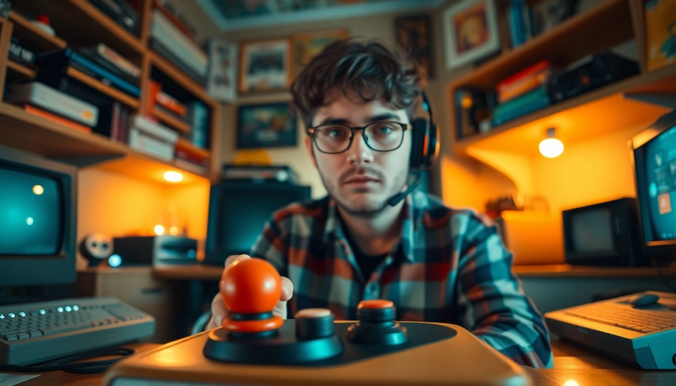 Engage with DOS games in a vibrant retro gaming setup featuring vintage equipment.