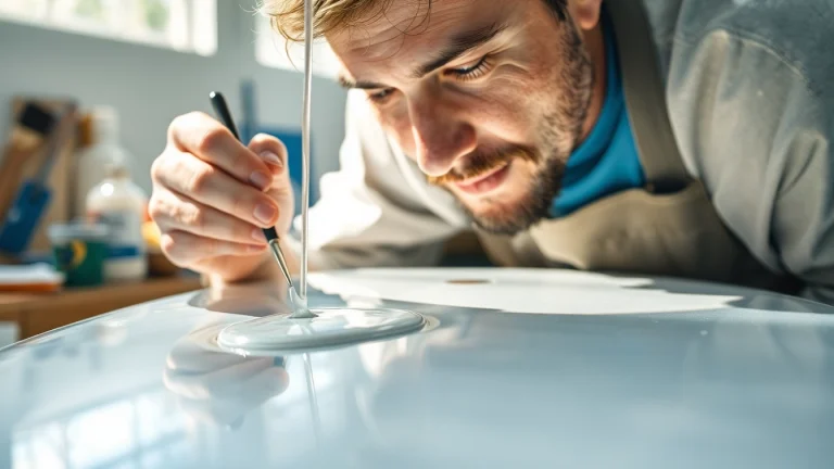 Applying laminating resin to a fiberglass surface with a focus on craftsmanship.