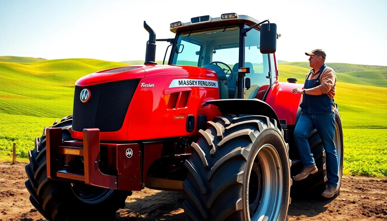 Massey Ferguson Traktor in einem lebhaften Bauernhof-Umfeld, glänzend und in Aktion.
