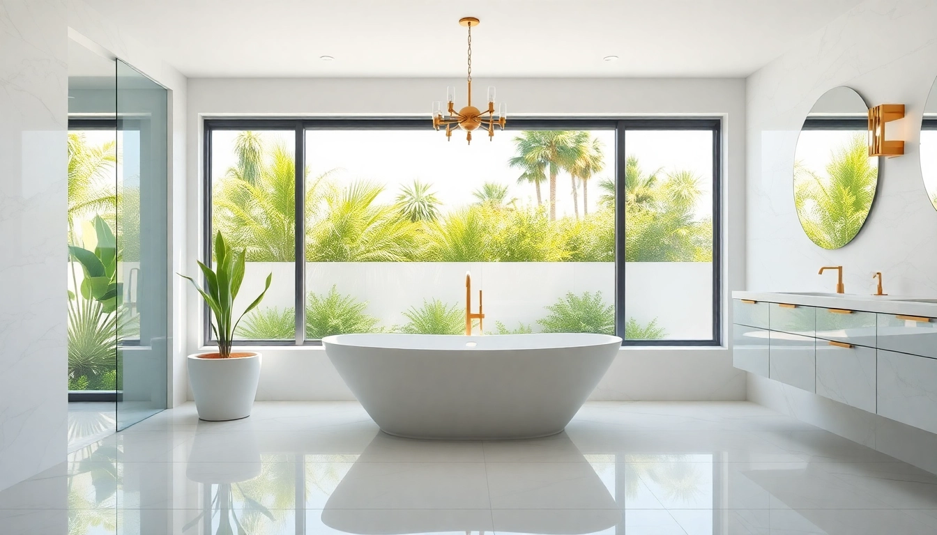 Transform your space with Bathroom remodeling Palm Springs showcasing a luxurious tub and elegant design.