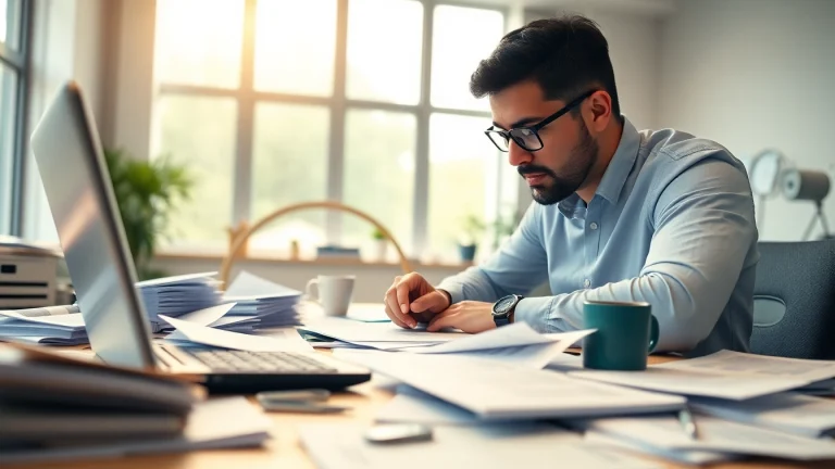 Engage with financial cleanup services through a professional analyzing cluttered documents and reports.